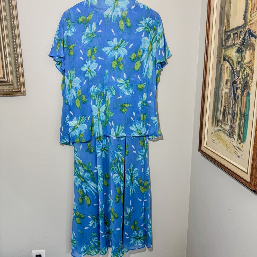 Vintage Studio I Blue Floral Maxi Dress & Matching Cardigan Jacket Set Size 14